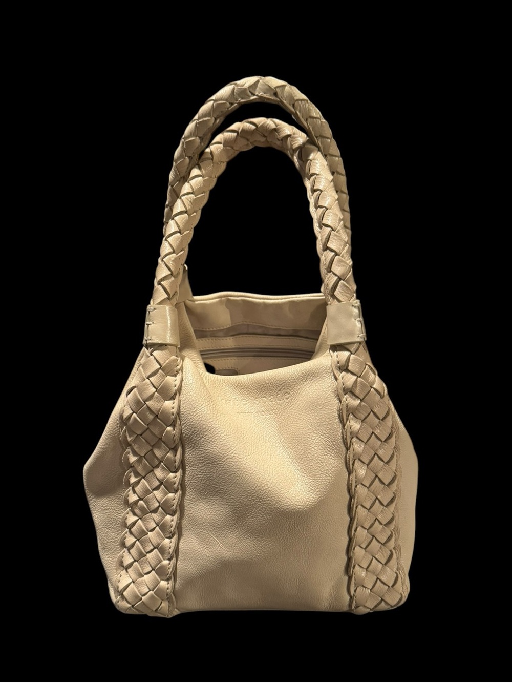 Kate Spade Woven Ivory Leather Handbag With Braided Handles EUC